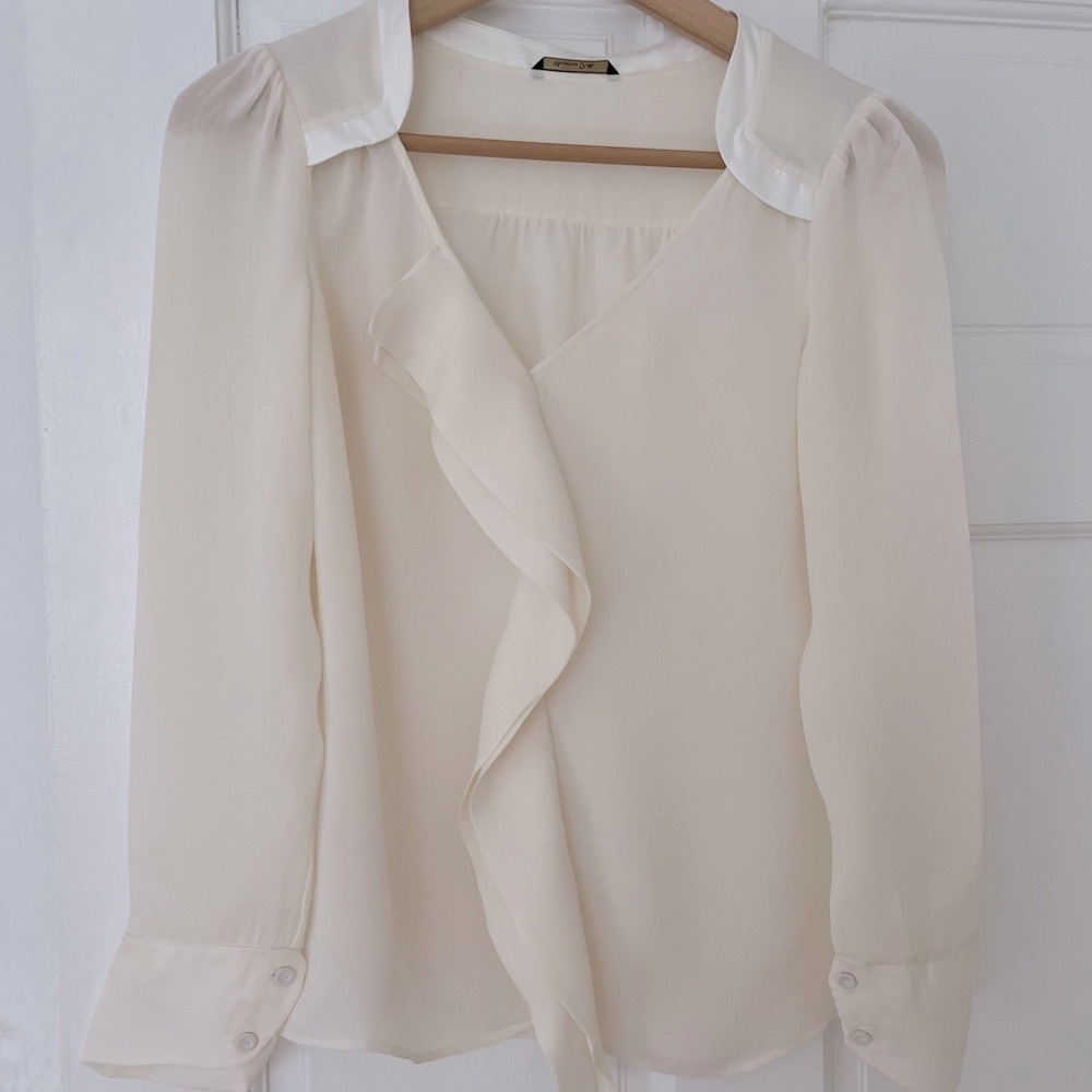 Massimo Dutti Cream Ruffled Wrap Silk Blouse